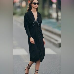 Iro Paris $580 Eleonora Black Midi Dress Silver Embellished Studs Rock FLAW